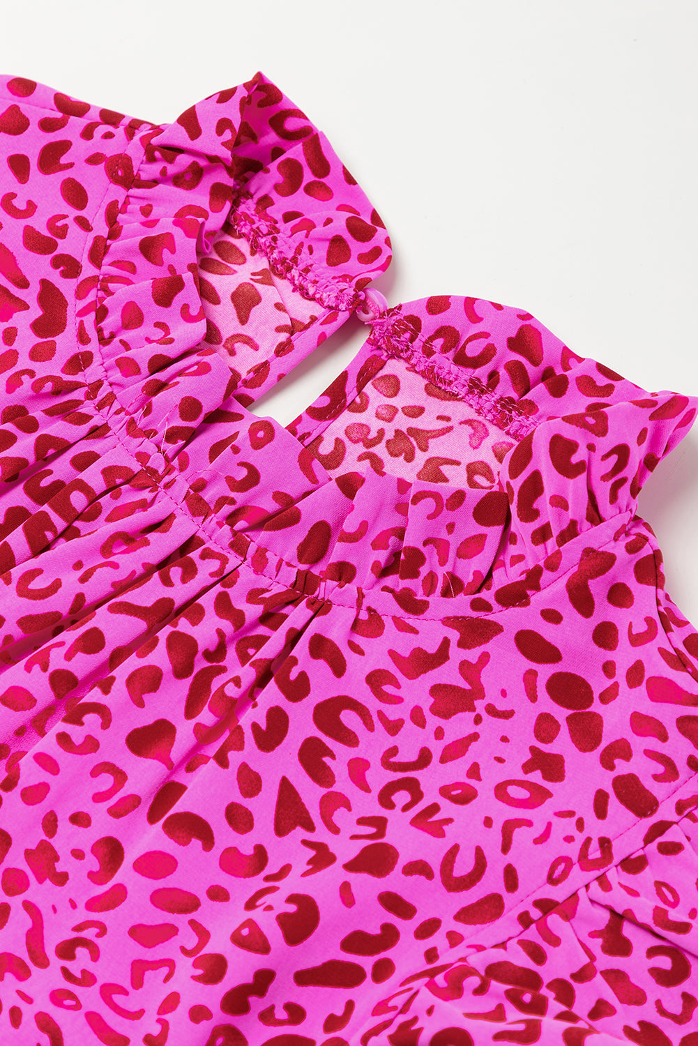 Rose Red Leopard Print Ruffled Trim Tiered Maxi Dress. GCollection
