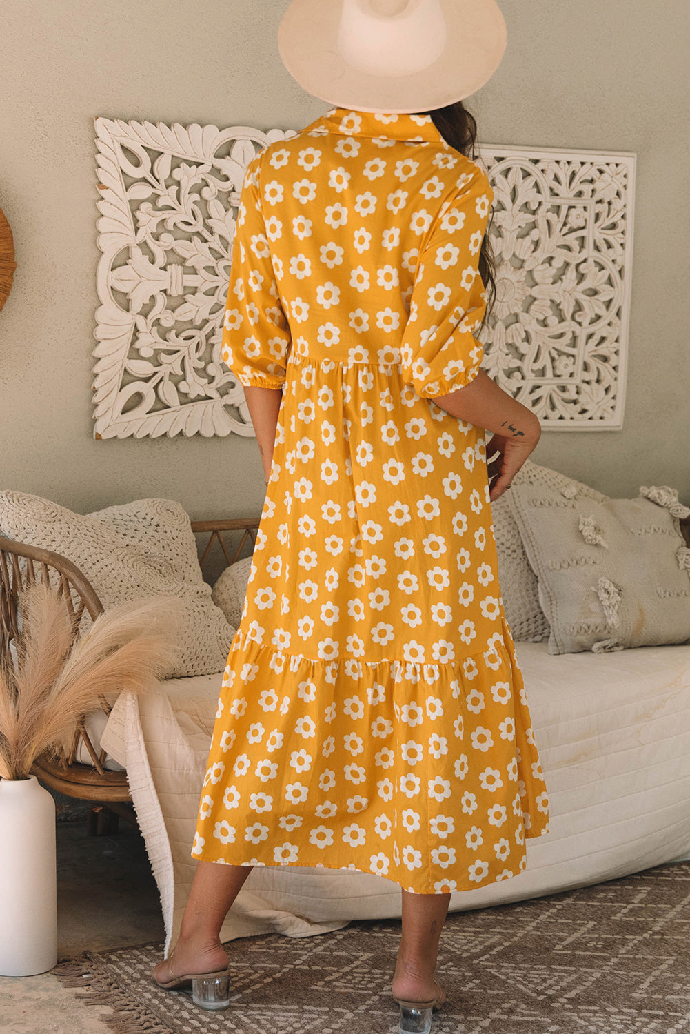 Yellow Flower Print Maxi Dress. GCollection