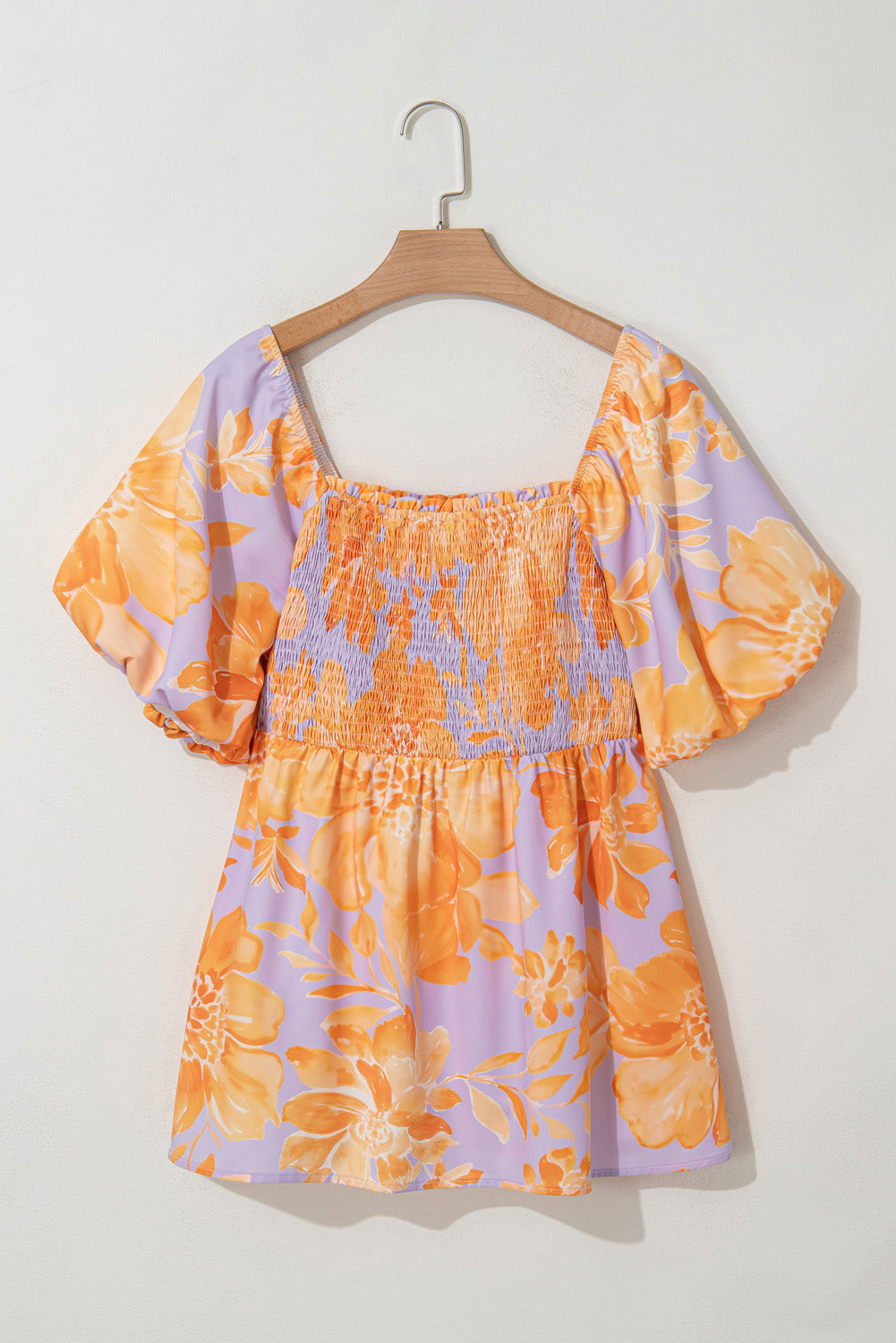 Floral Puff Sleeve Smocked Plus Size Babydoll Blouse. PSCollection