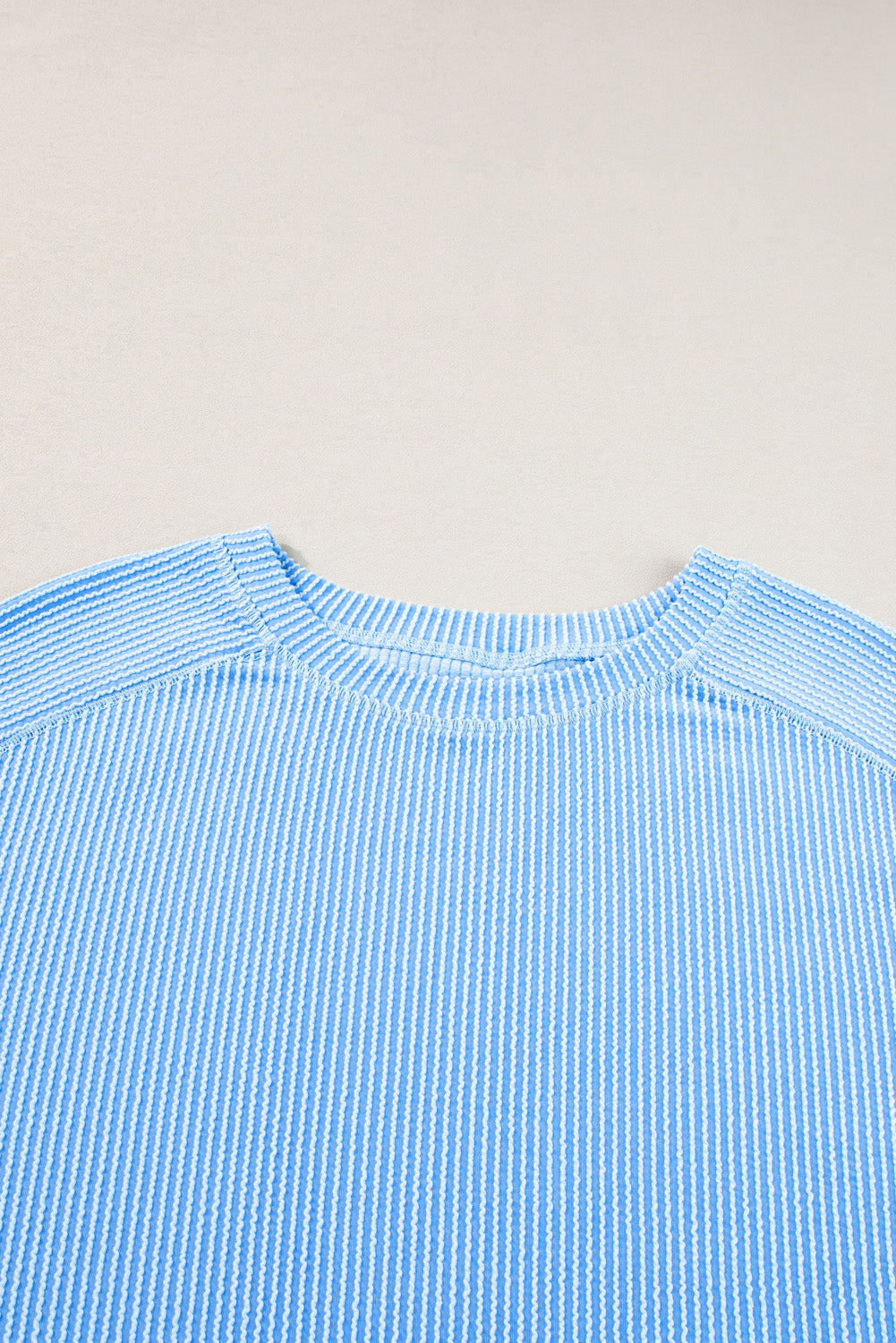 Light Blue Ribbed Long Sleeve Top and Drawstring Shorts Set. PSCollection