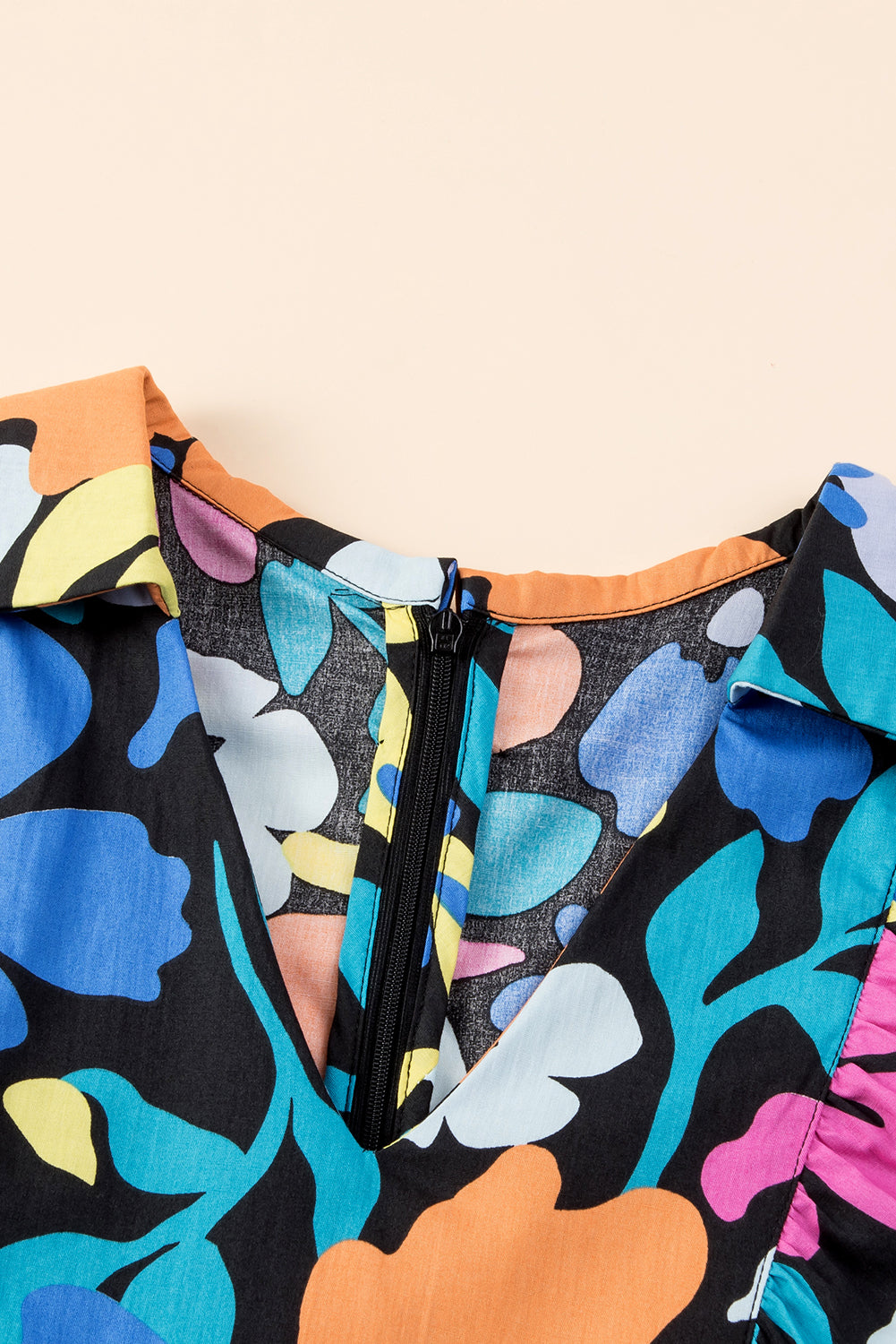 Blue Collared Split Neck Floral Flared Dress. GCollection