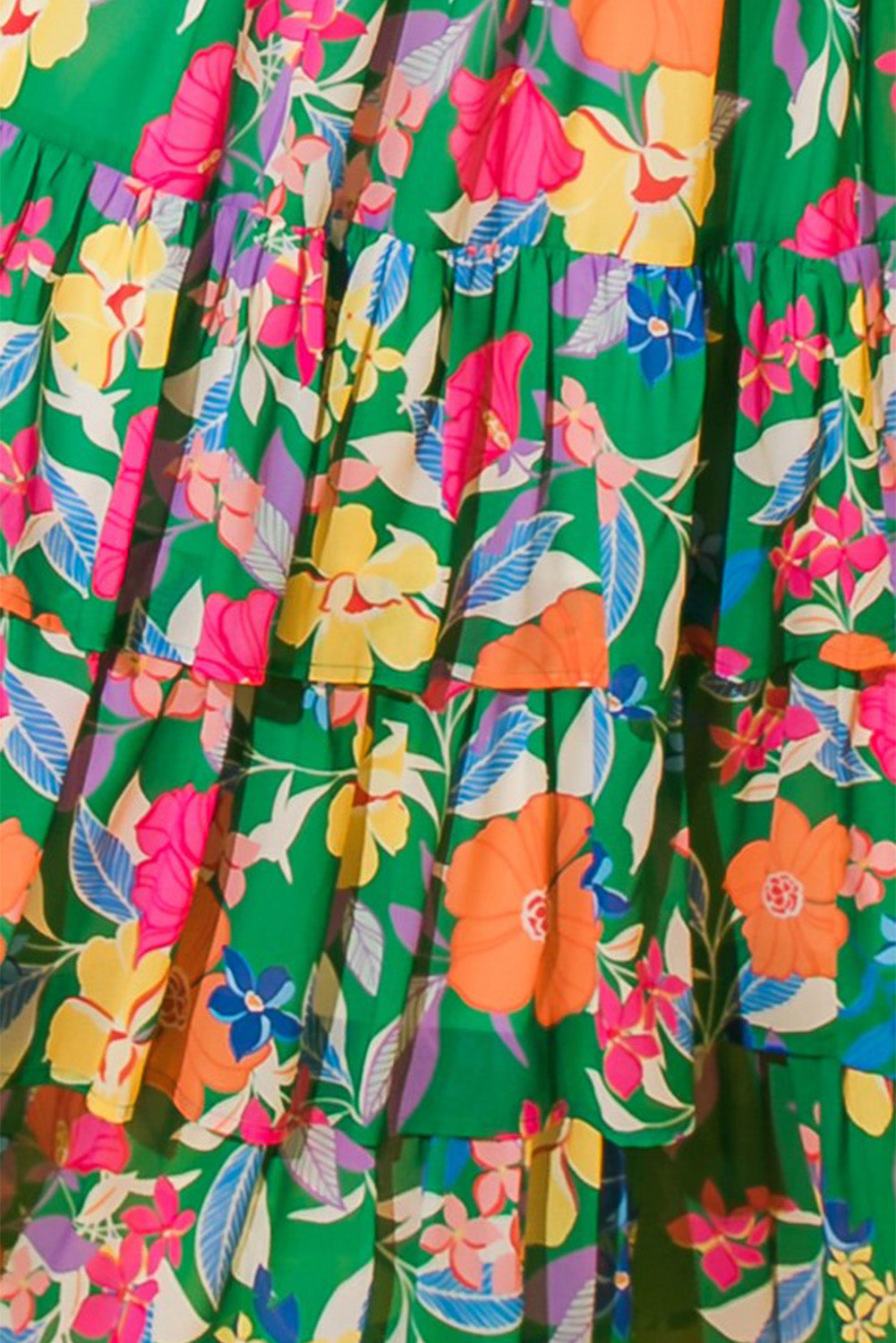 Green Floral Print Sleeveless Ruffle Tiered Maxi Dress. GCollection