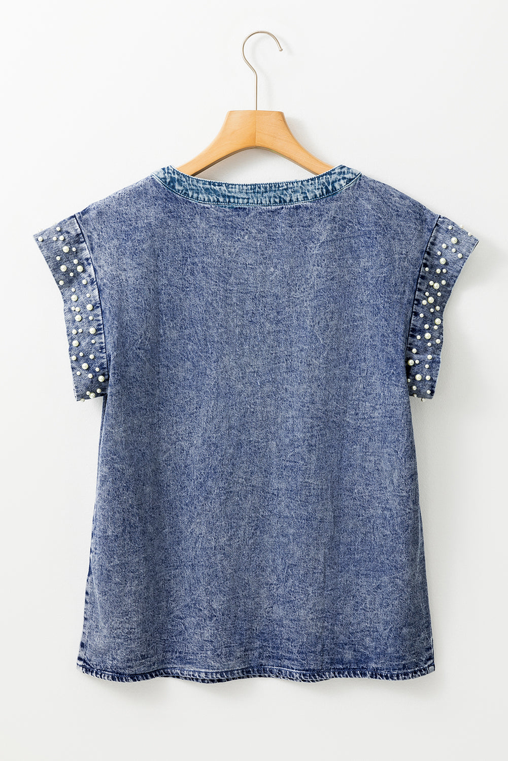 Blue Acid Wash Pearl Embellishments Denim Top. GCollection