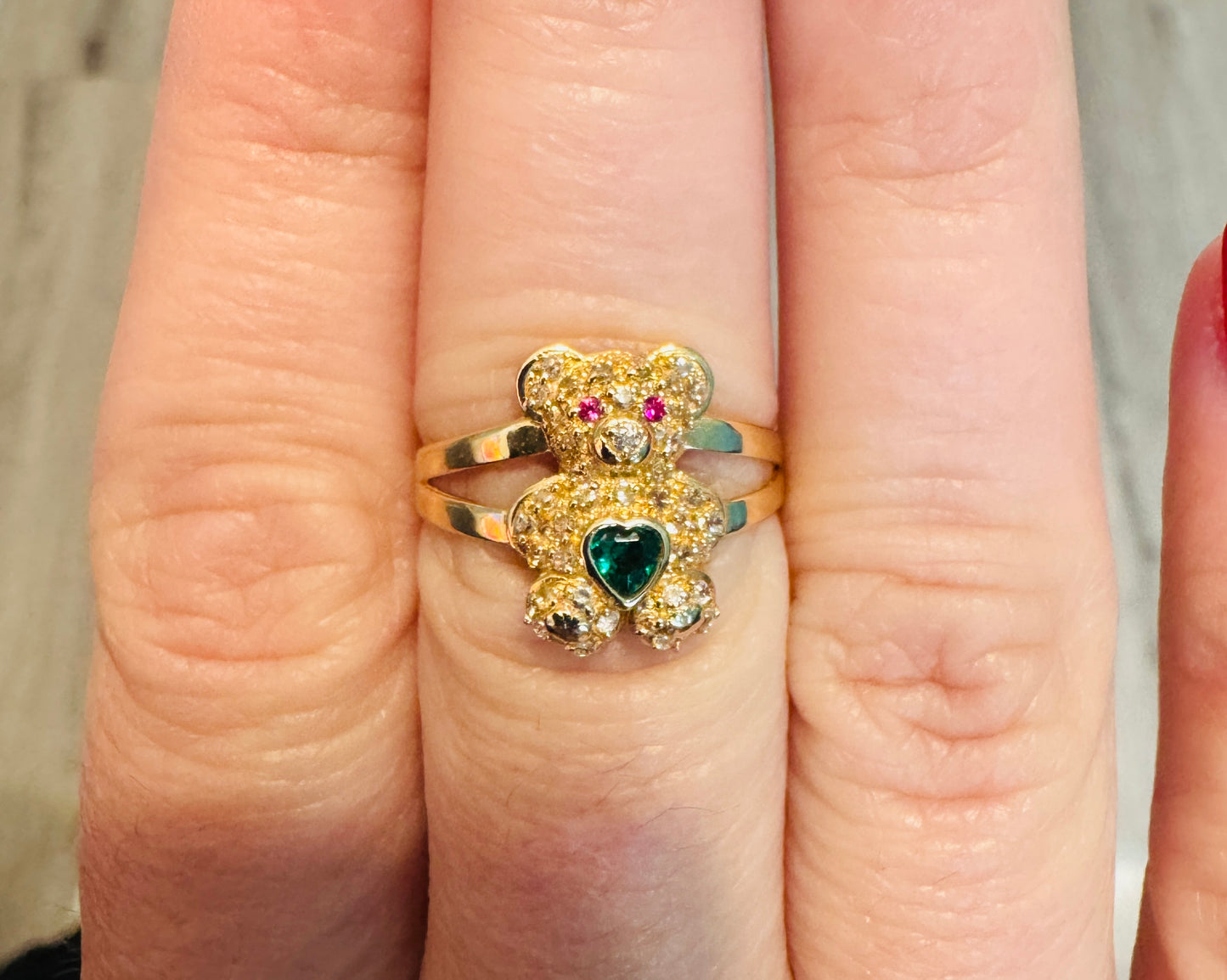 14K solid yellow gold teddy bear ring