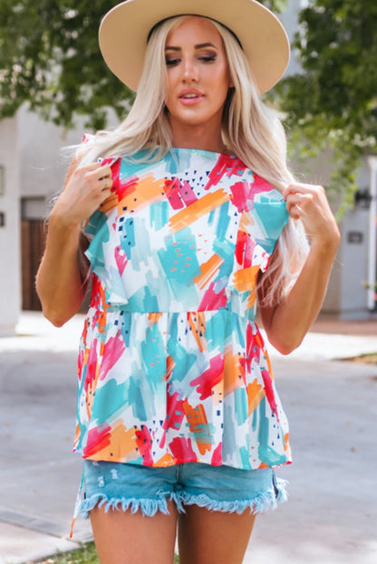 WS. Sky blue abstract prints blouse