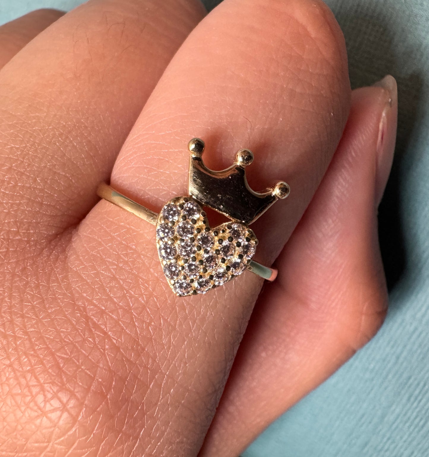 14K solid gold heart and crown ring
