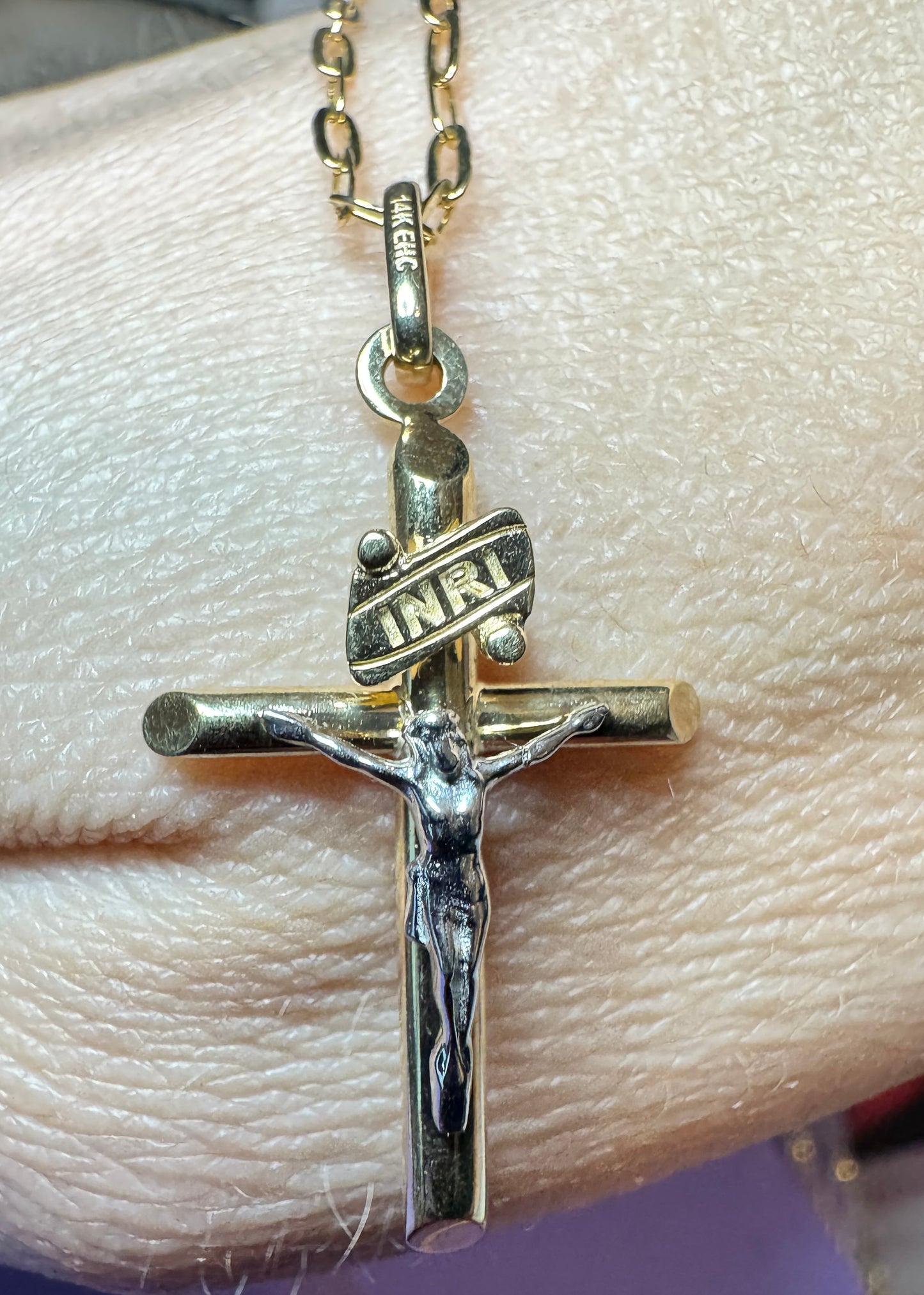 14K yellow and white gold cross