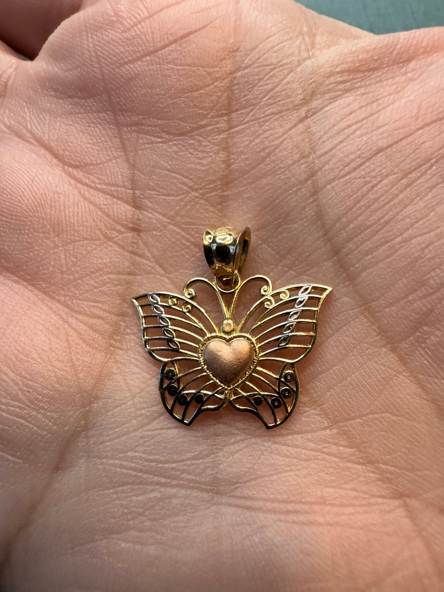 10K tri-color gold butterfly pendant