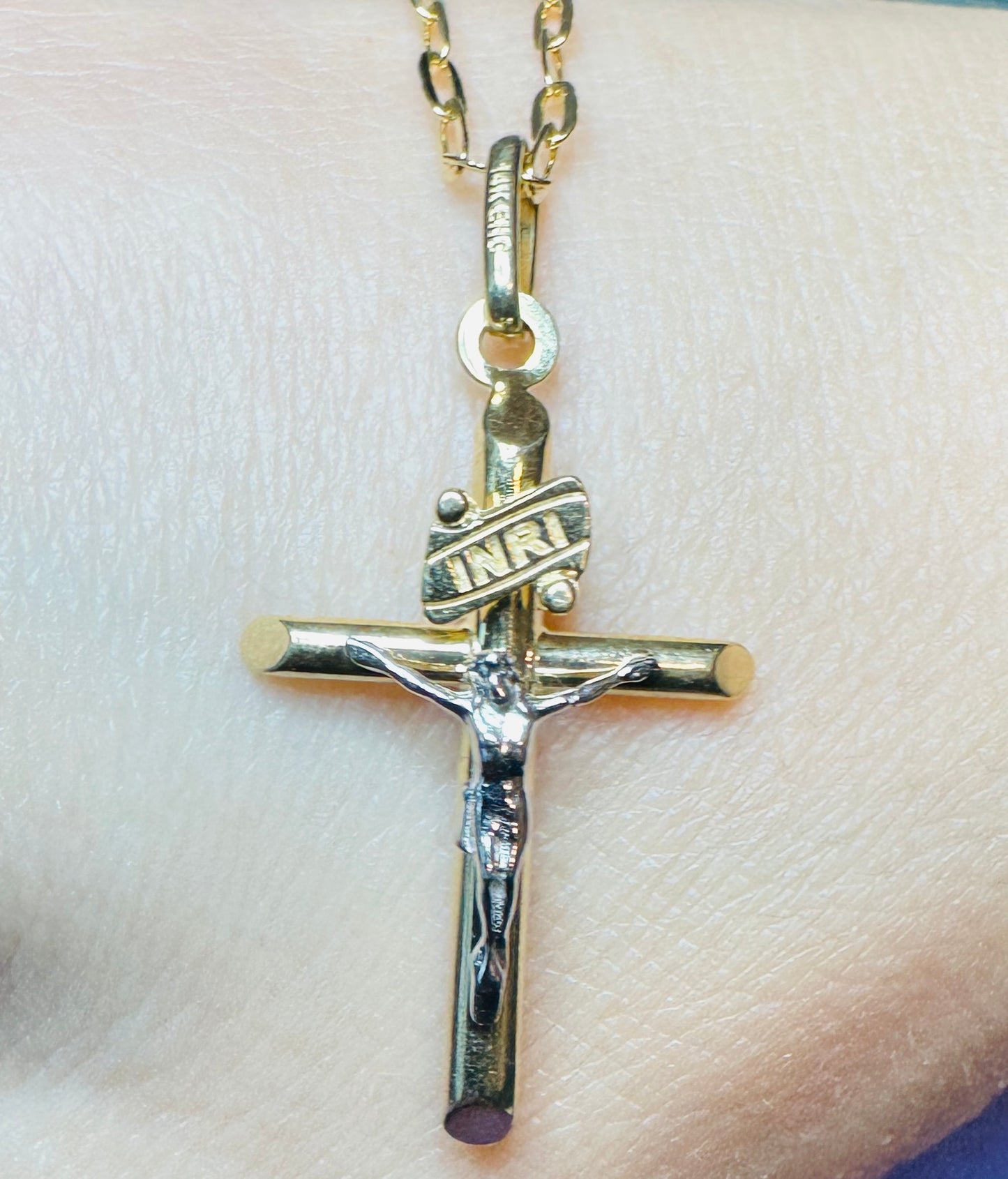 14K yellow and white gold cross