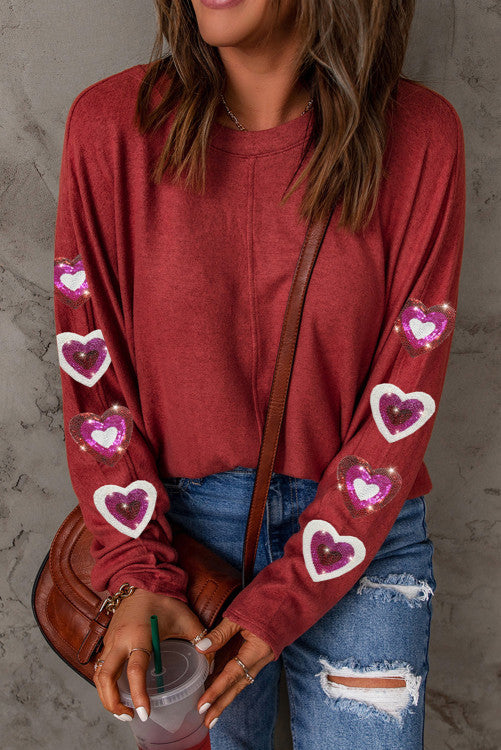 WS. Red printed hearts long sleeves shirt