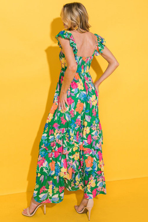 Green floral print maxi dress (9570)