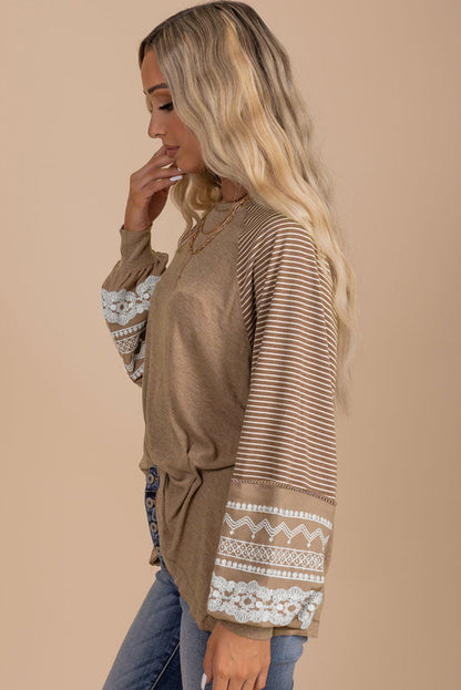 Light beige with floral patchwork long sleeves shirt