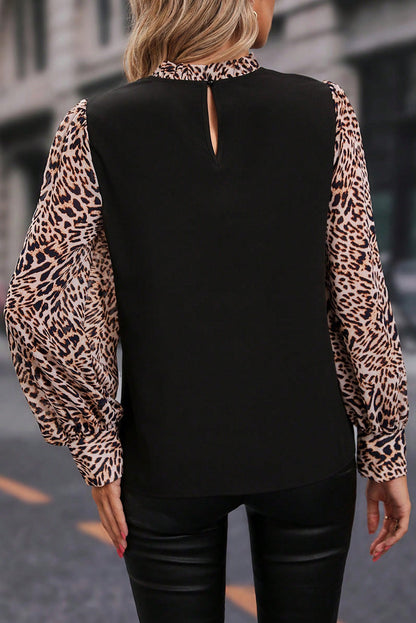 Black and leopard sleeves blouse