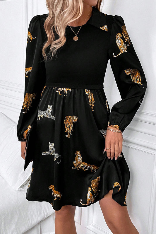 WS. Black and leopard print long sleeves dress