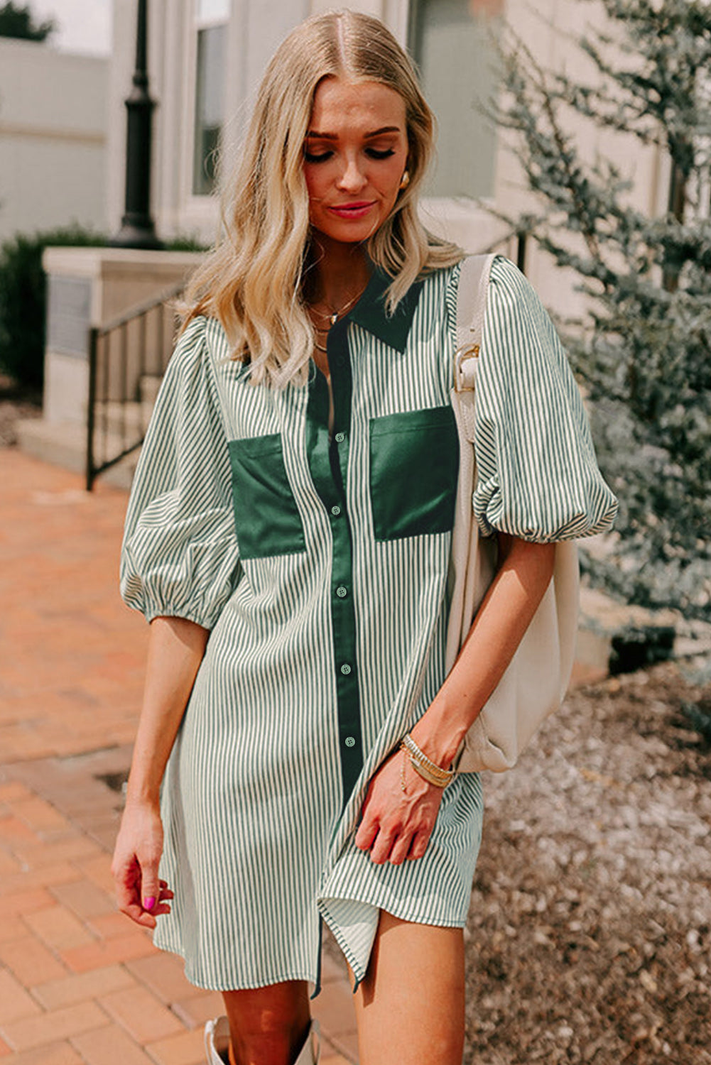 Green Patch Puff Sleeve Dress. GCollection