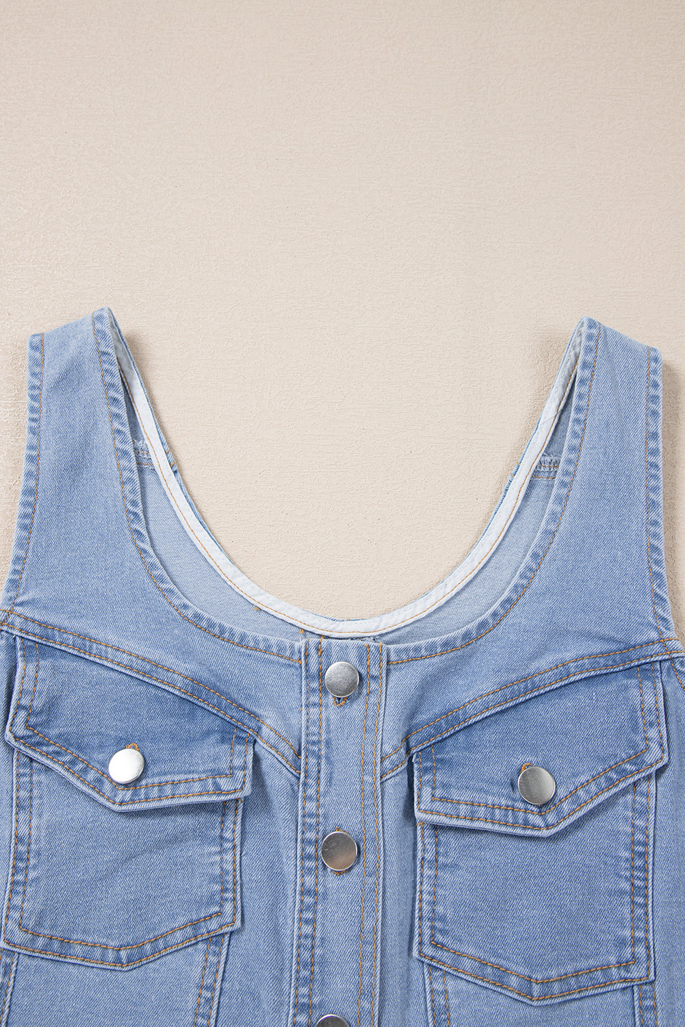 Blue Light Wash Denim Buttoned Slim Mini Dress. GCollection