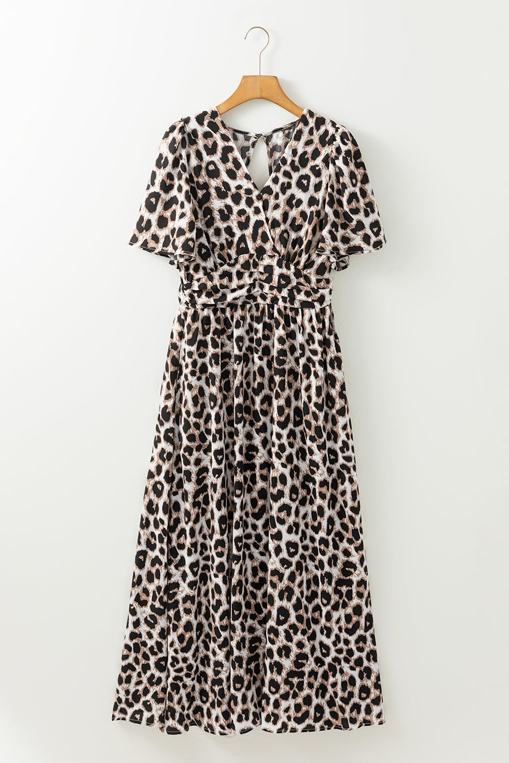 Leopard V Neck Cinched High Waist Open Back Maxi Dress. GCollection