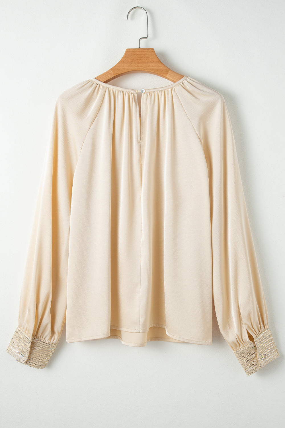 Apricot Sequin Cuffs Bubble Sleeve Blouse. GCollection