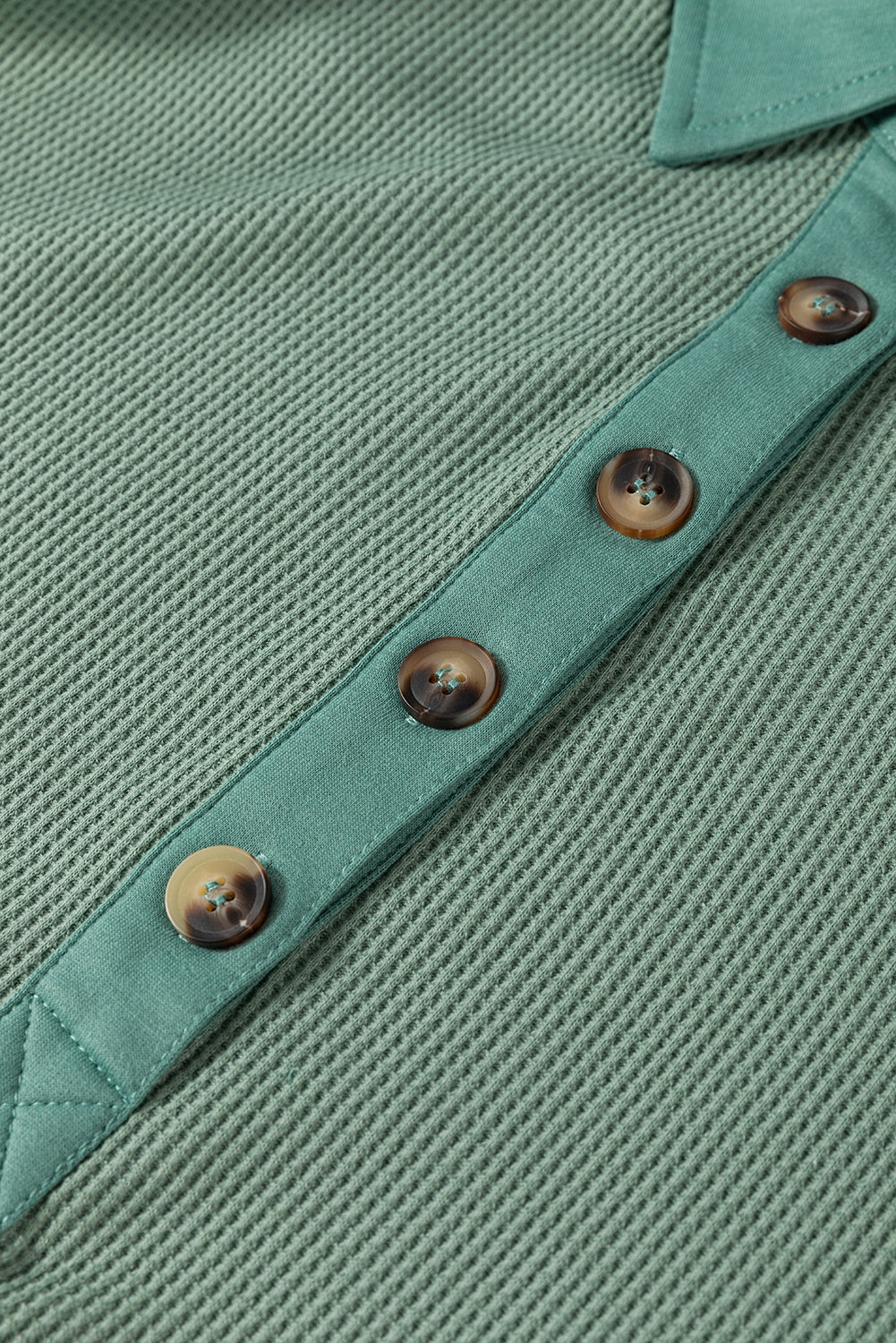 Smoke Green Waffle Half Button Loose Top. GCollection
