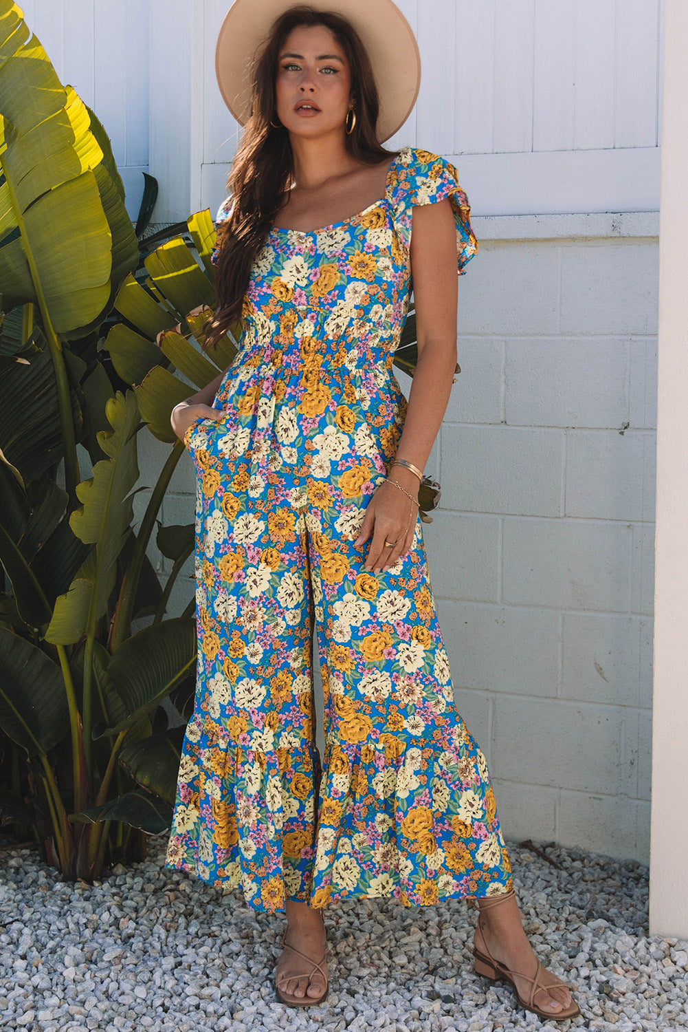 Yellow Floral High Waist Jumpsuit. GCollection