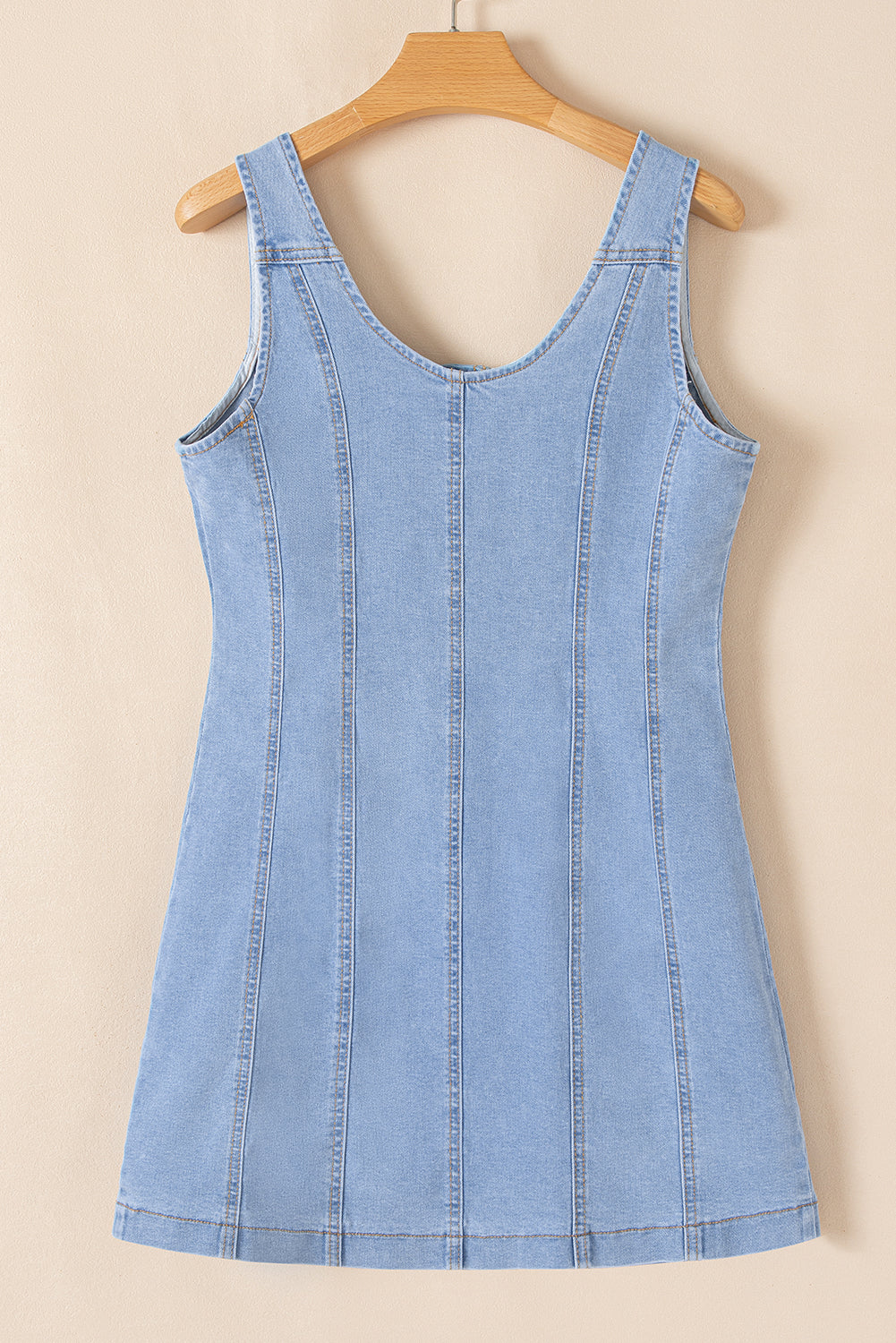 Blue Light Wash Denim Buttoned Slim Mini Dress. GCollection