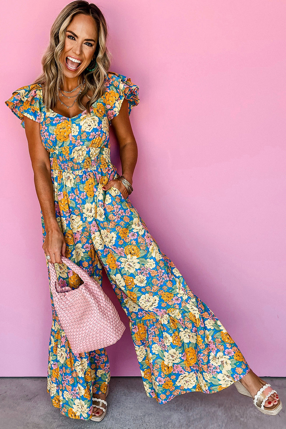 Yellow Floral High Waist Jumpsuit. GCollection