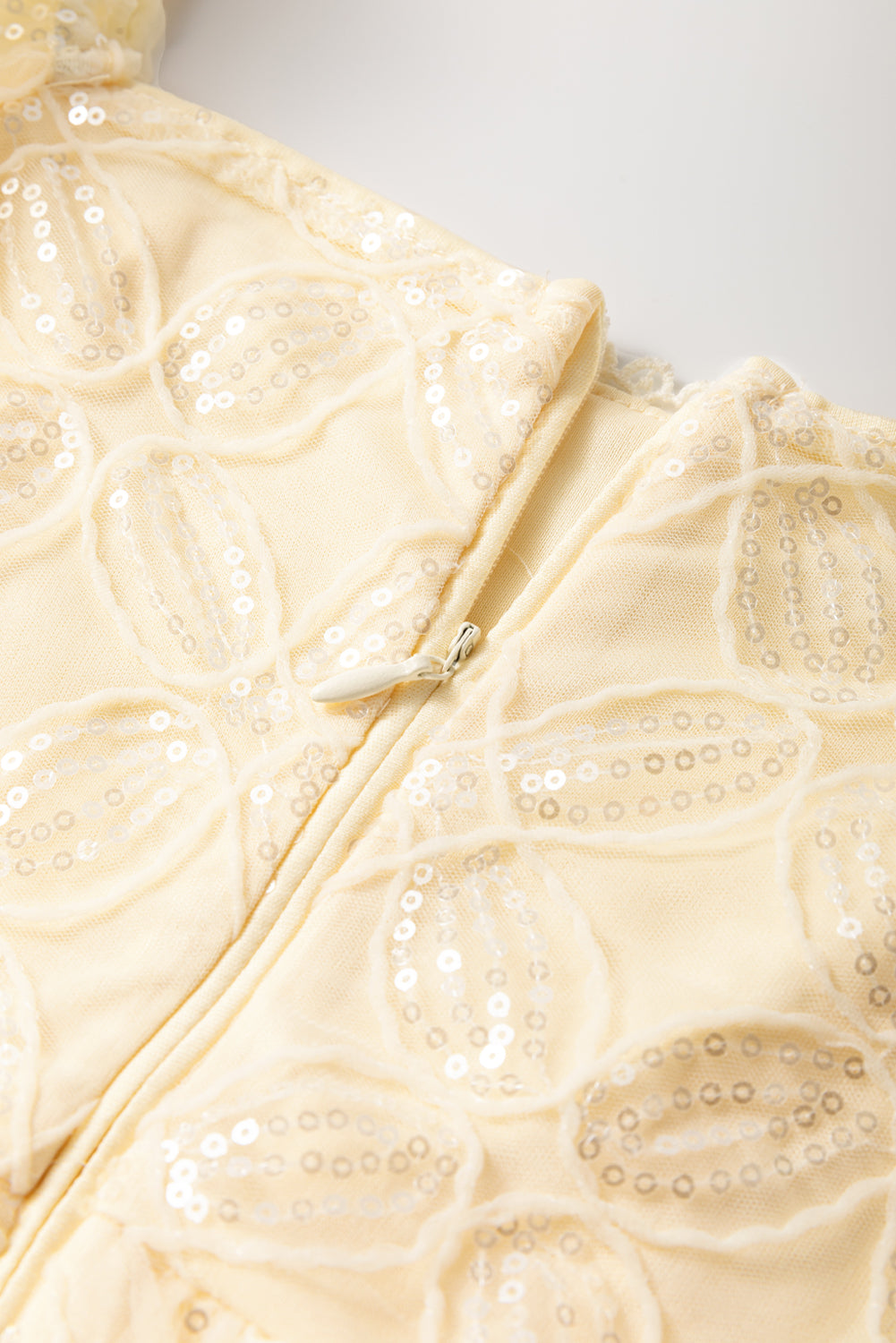 Apricot Sequined Lace Square Neck Dress. GCollection