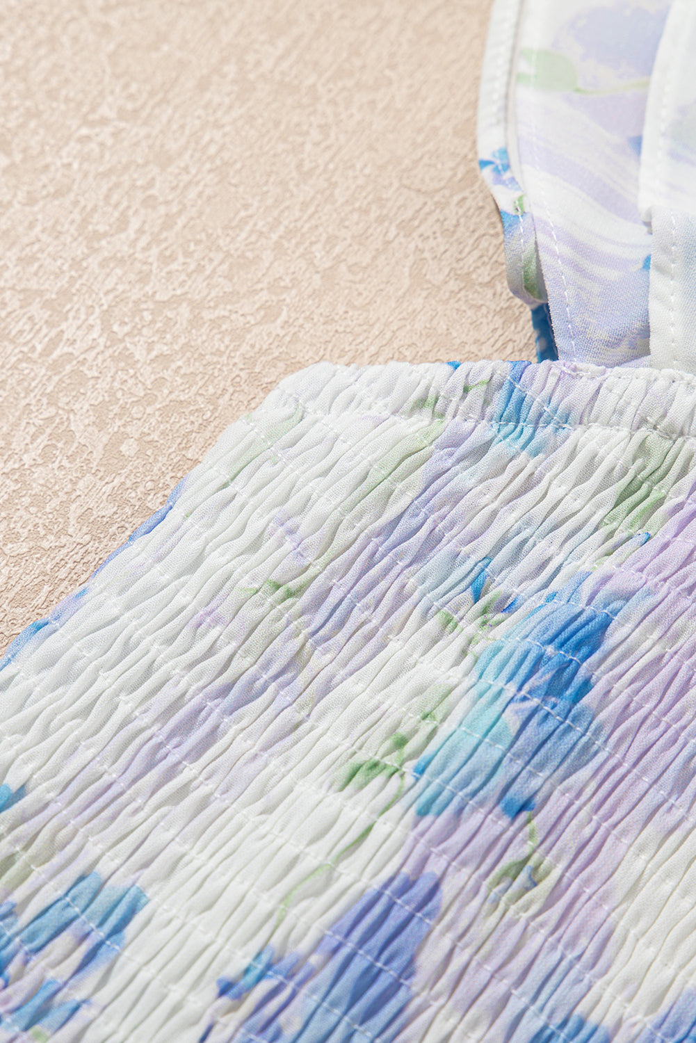 Sky Blue Floral Smocked High Waist Long Dress. GCollection