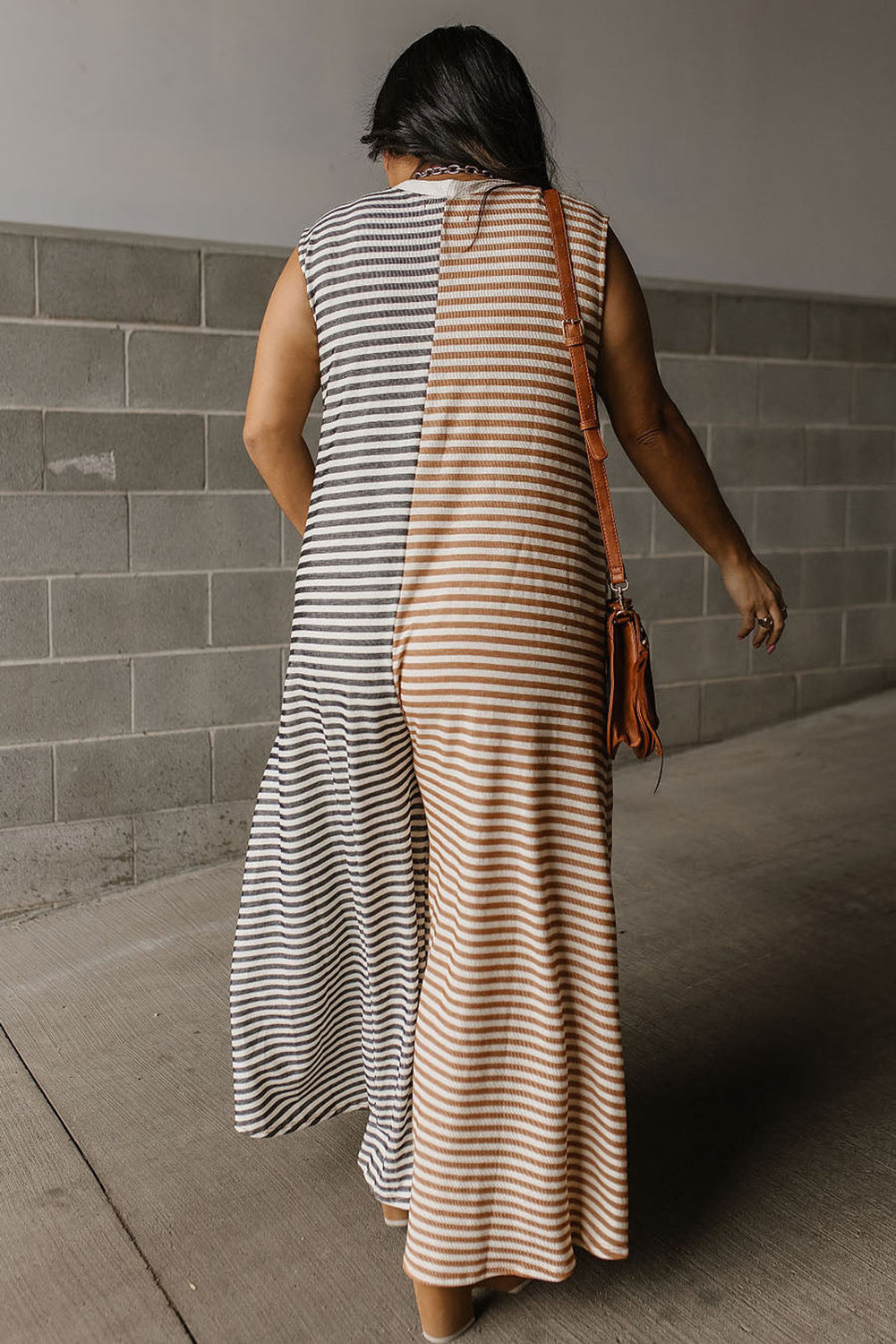 Gray Stripe Plus Size Color Block Wide Leg Jumpsuit. PSCollection