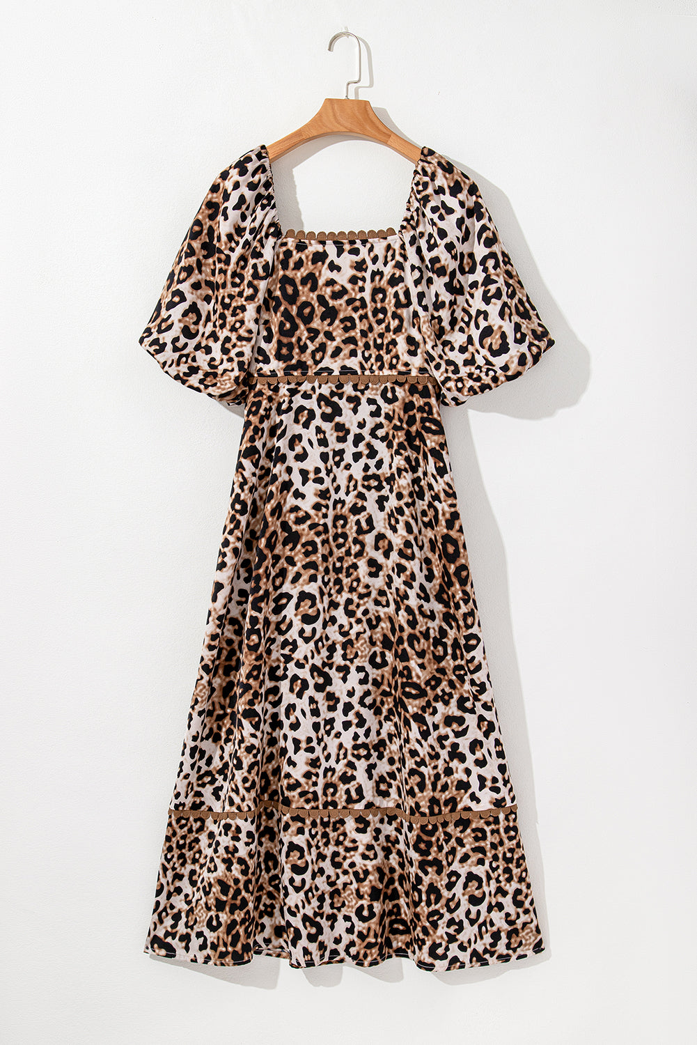 Brown Leopard Print Bubble Sleeve Maxi Dress. GCollection