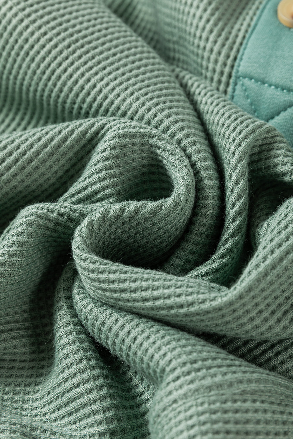 Smoke Green Waffle Half Button Loose Top. GCollection