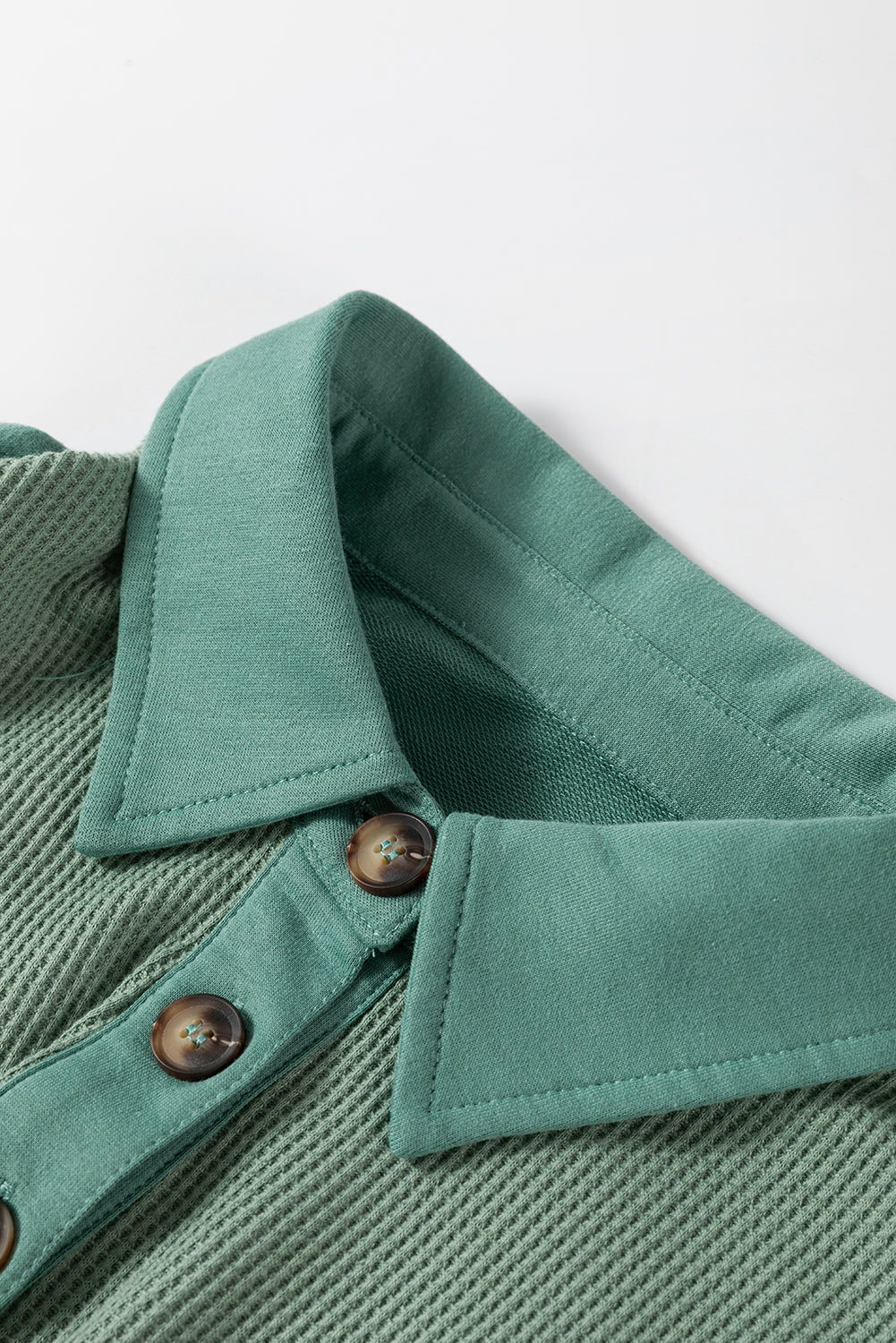 Smoke Green Waffle Half Button Loose Top. GCollection