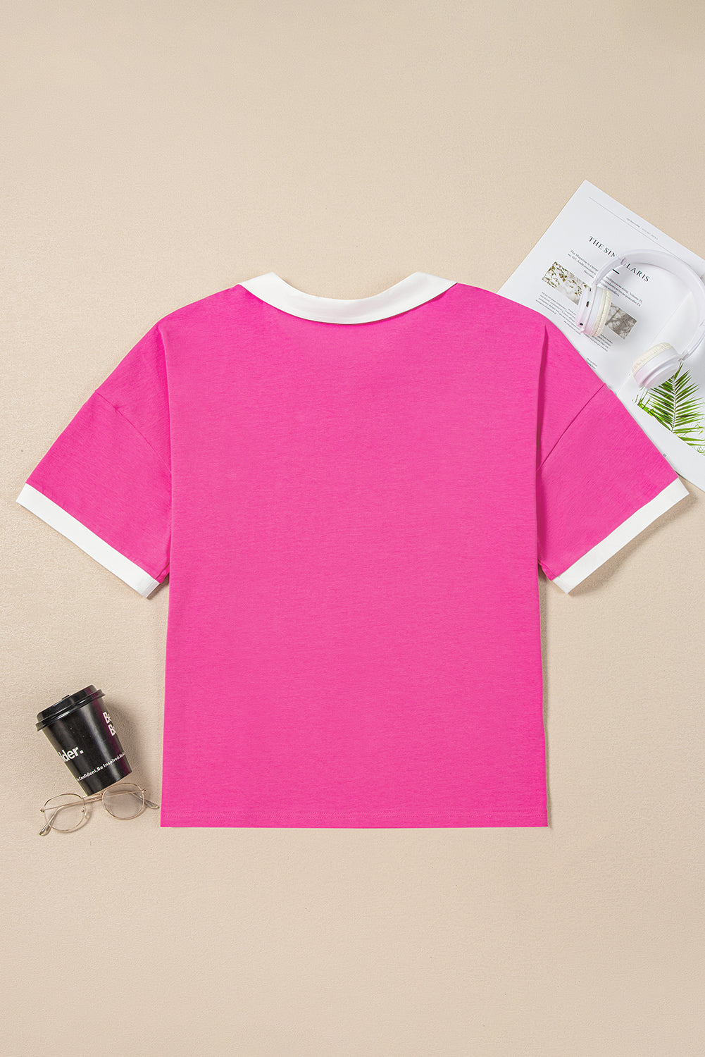 Pink Contrast Short Sleeve Plus Size Top. PSCollection
