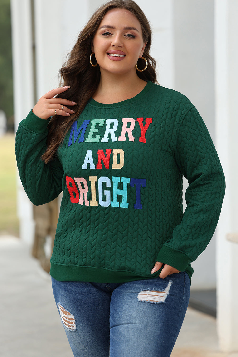 7Green Merry And Bright Cable Knit Pullover Sweatshirt. GCollection