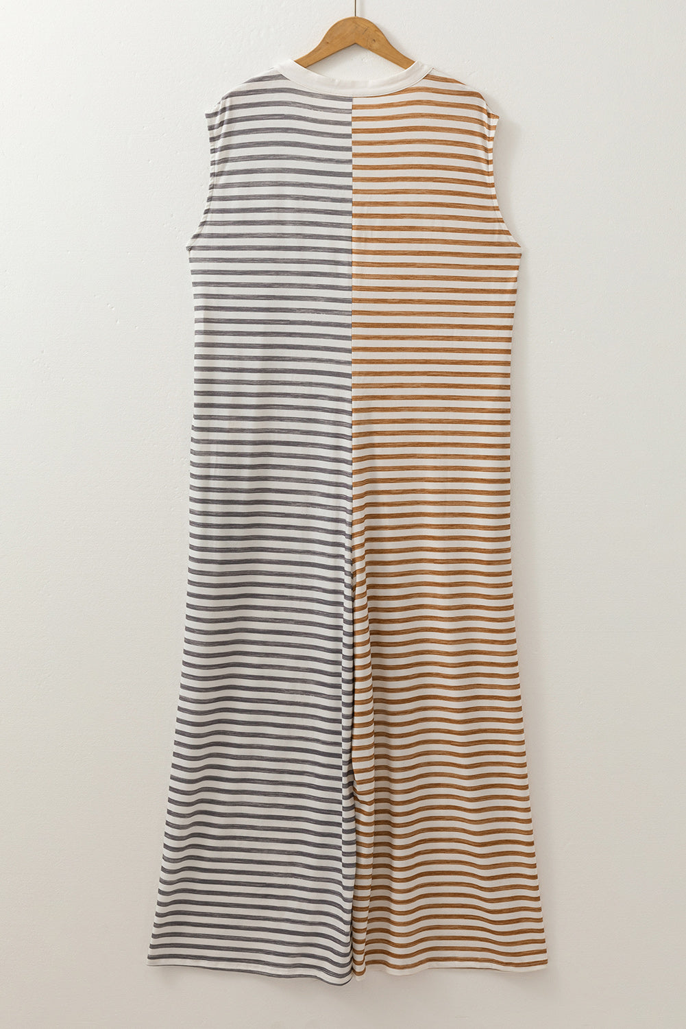Gray Stripe Plus Size Color Block Wide Leg Jumpsuit. PSCollection