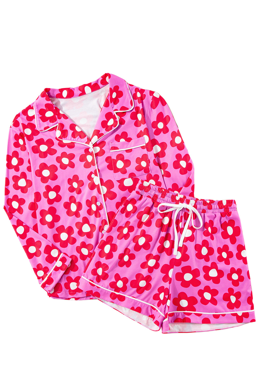 Pink Flower Print Long Sleeve Pajamas Set. GCollection