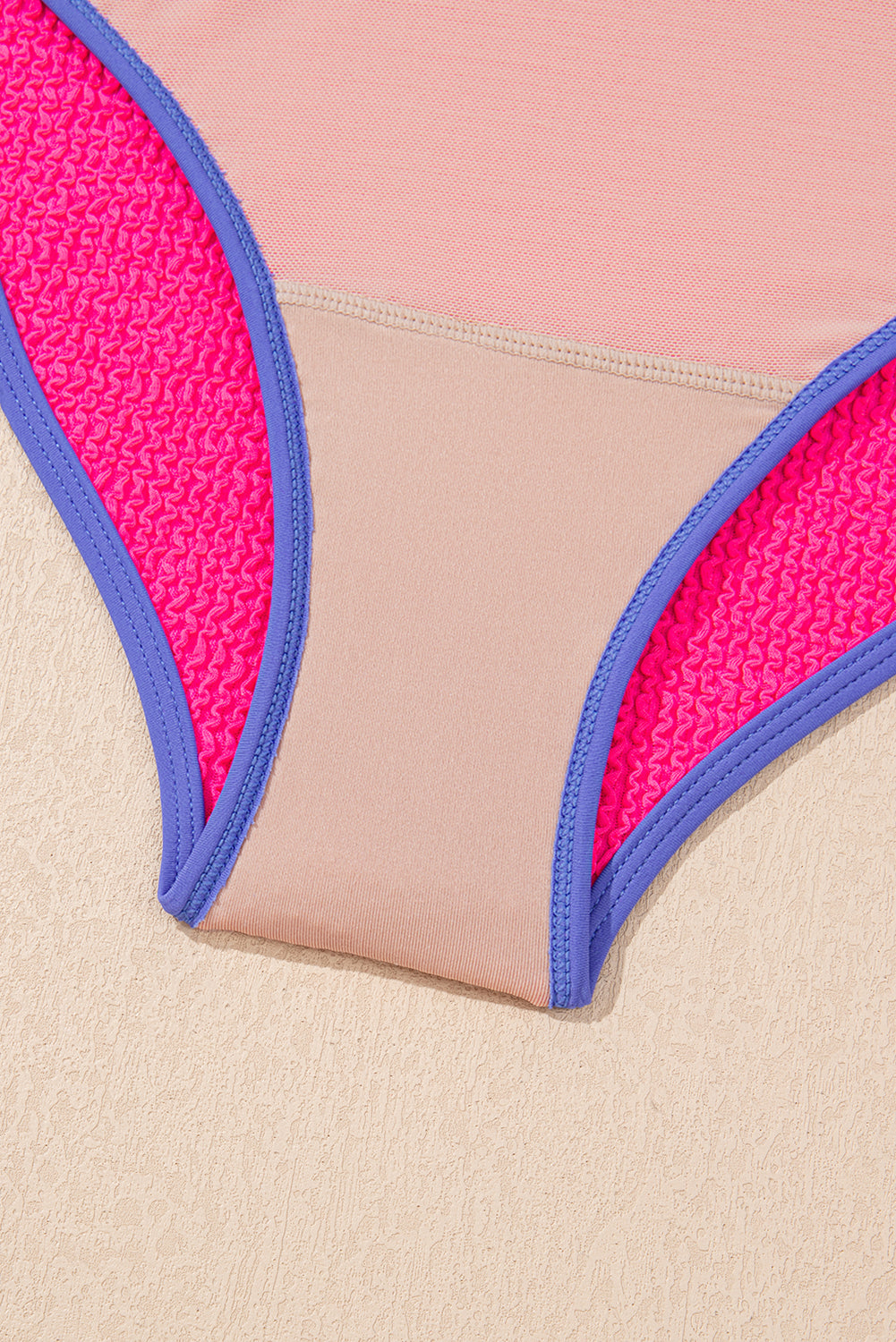 Rose Textured Color Block Patchwork One Piece Swimsuit. GCollection