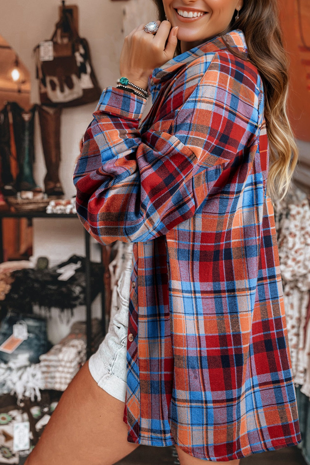 Red Plaid Print Loose Vintage Shirt. GCollection