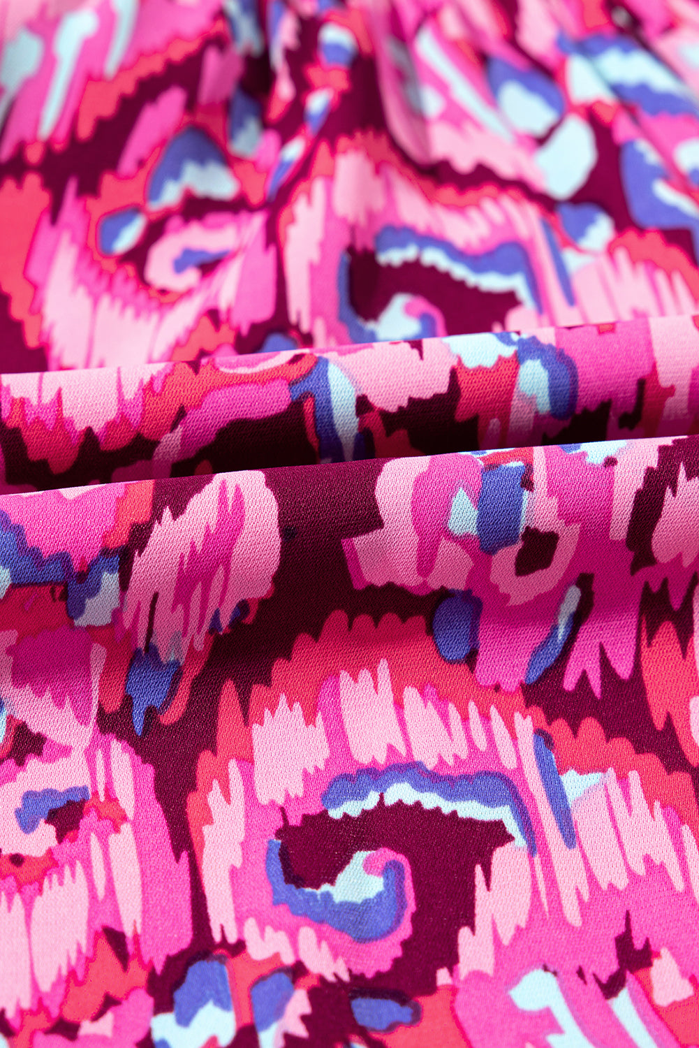 Pink Abstract Print Puff Sleeve Waist Romper. GCollection