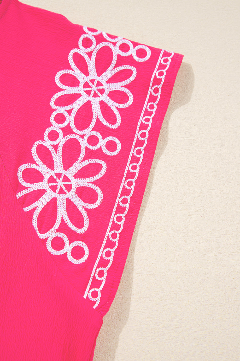 Strawberry Pink Floral Embroidered Plus Size Blouse. PSCollection