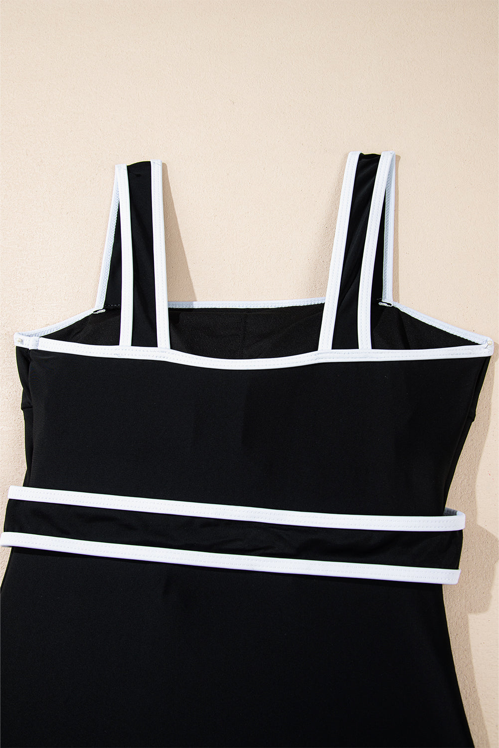 Black Colorblock Edge Belted One Piece.Swimsuit