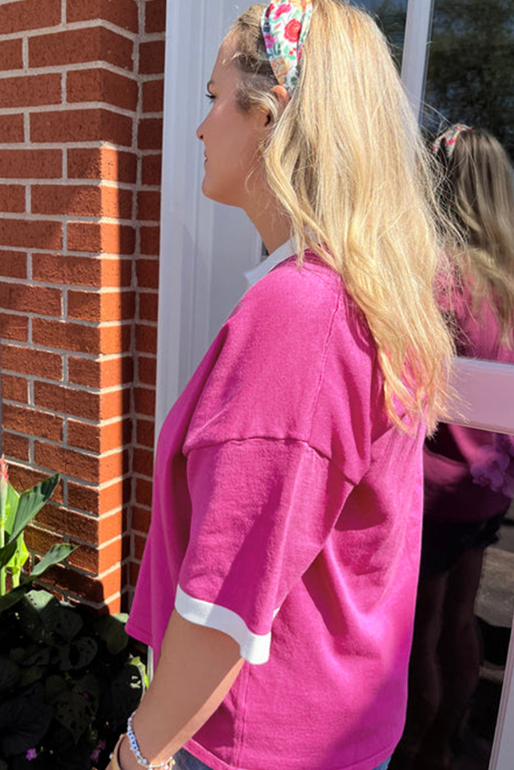 Pink Contrast Short Sleeve Plus Size Top. PSCollection