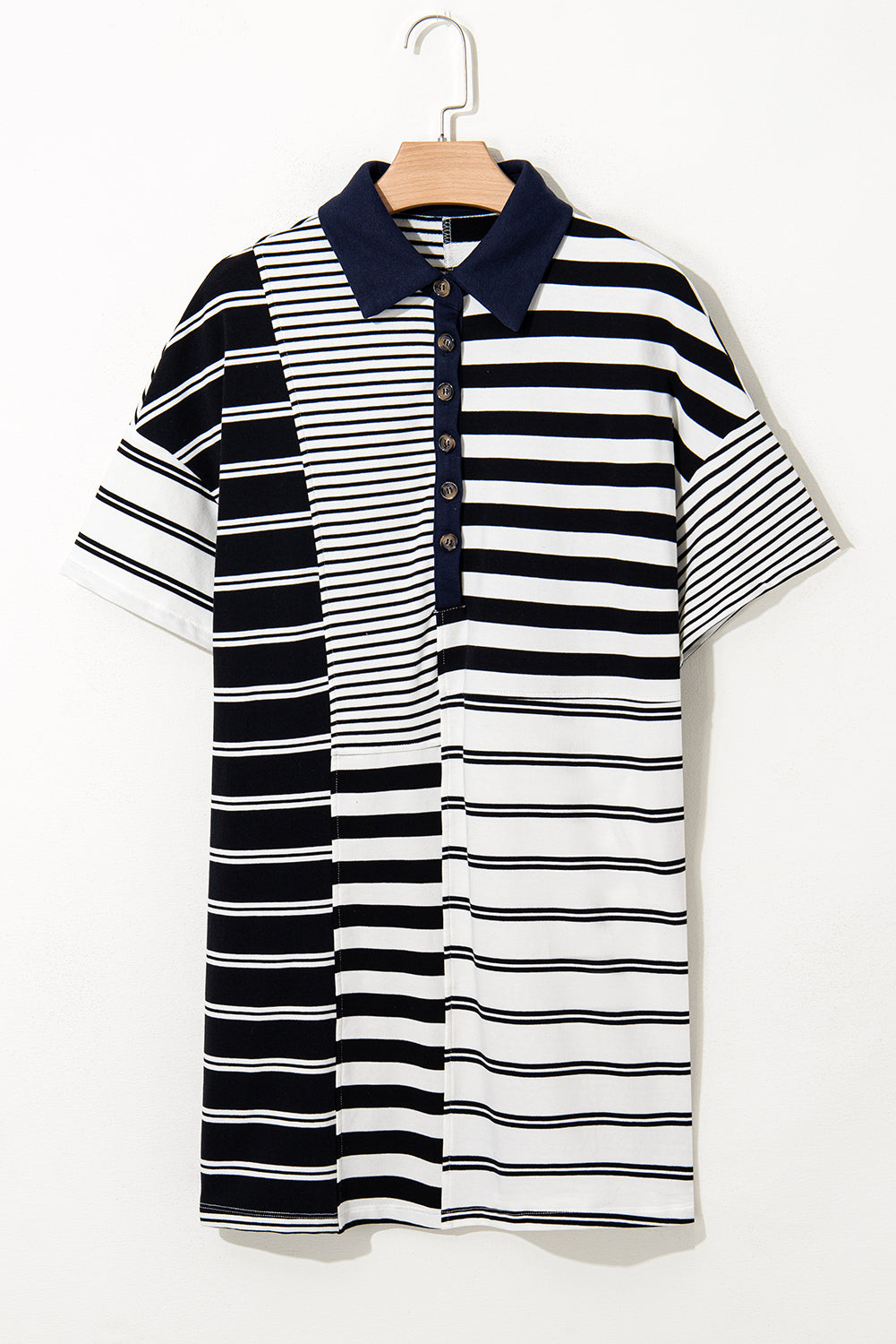 Black Stripe Half Placket Polo T Shirt Dress. GCollection