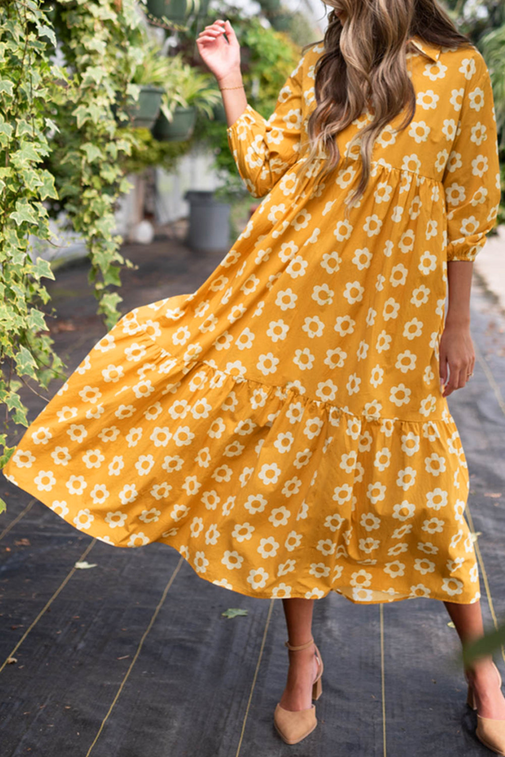 Yellow Flower Print Maxi Dress. GCollection