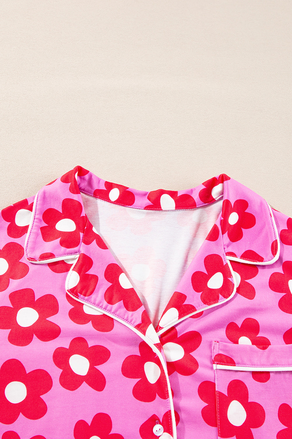 Pink Flower Print Long Sleeve Pajamas Set. GCollection