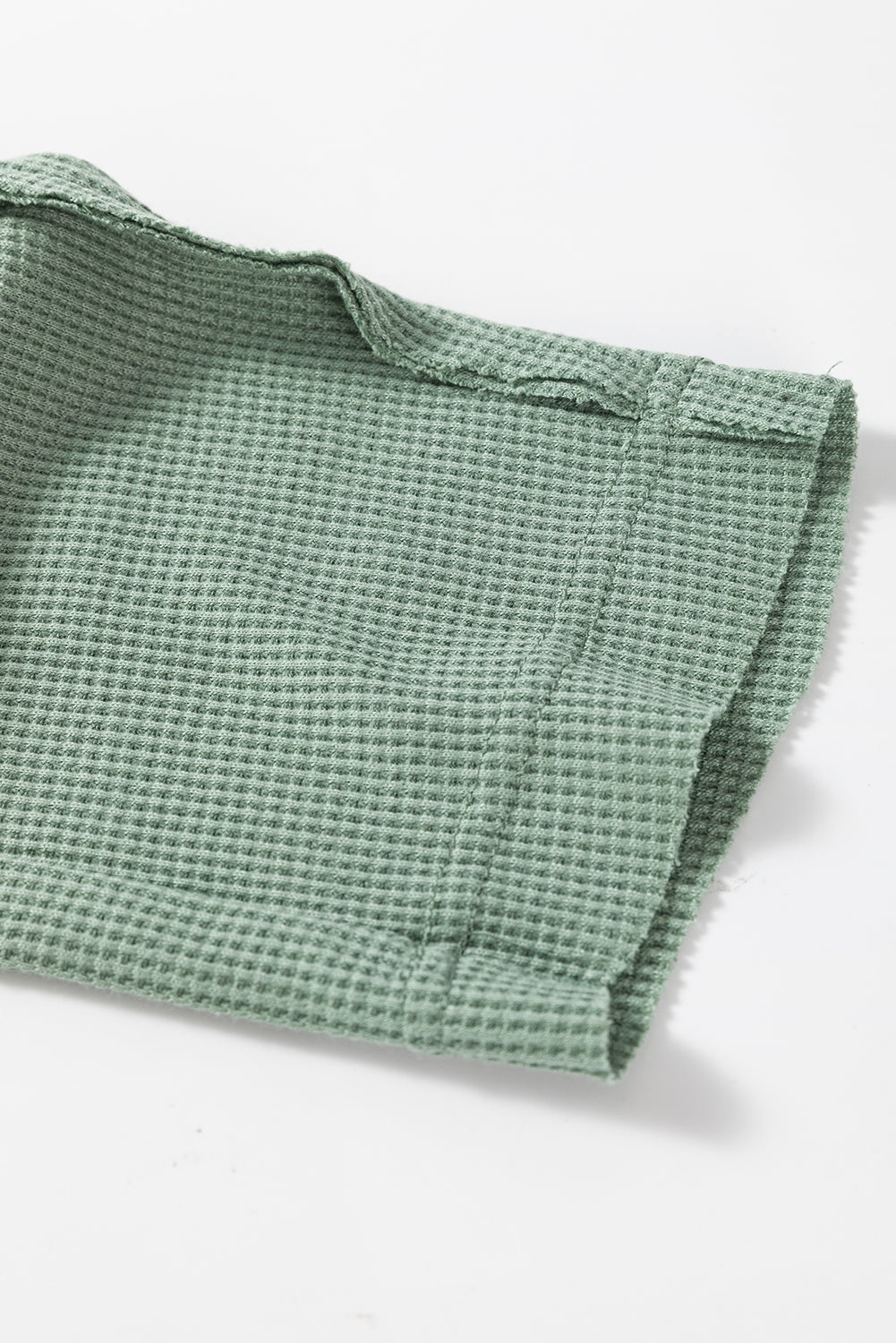 Smoke Green Waffle Half Button Loose Top. GCollection