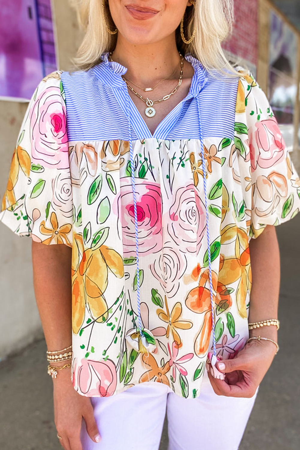 Multicolour Floral Print Sleeve Blouse. GCollection