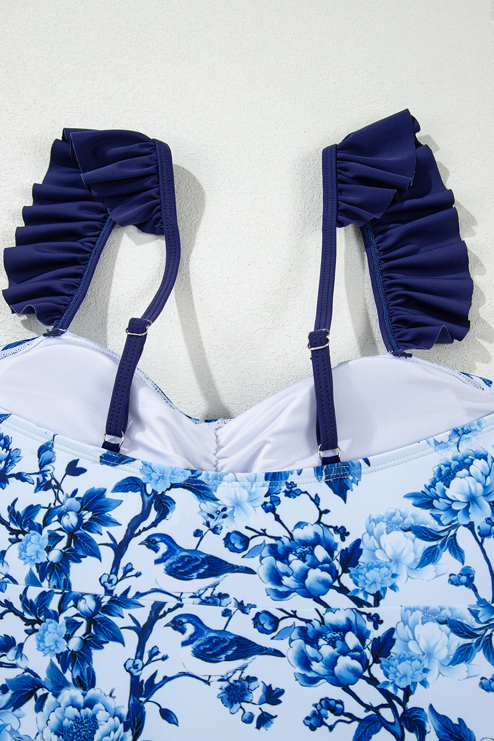 Blue Cutout Ruffled Spaghetti Strap One-Piece Swimwear. GCollection