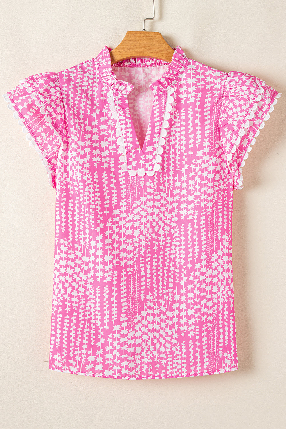 Pink Abstract Print Ric Rac Trim Blouse. GCollection