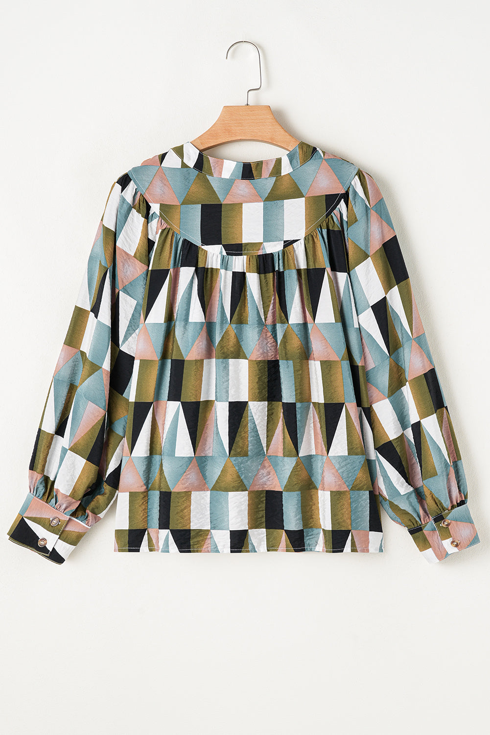 Green Geometric Balloon Sleeve Loose Fit Shirt. GCollection